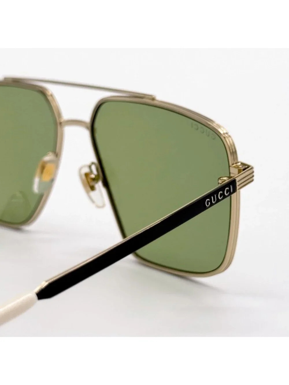 New Gucci Gold Green Pilot Frame Unisex Sunglasses GG0941S 002